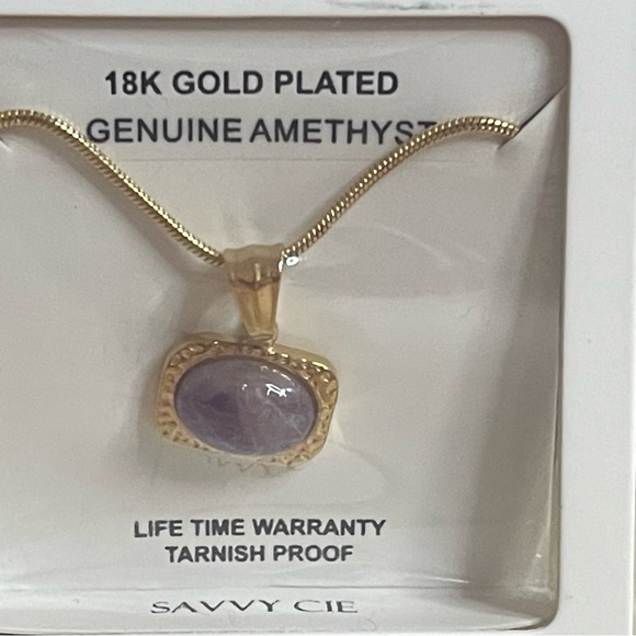 #24 - Brand New 18K Gold Plates Genuine Amethyst Necklace by Savvy CIE (Macy’s) - Picture 3 of 4